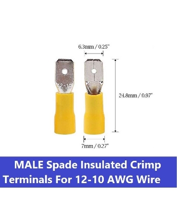 Picture of 10Pcs - MALE Terminals 55-250 Male 6.3mm Quick Disconnects 12-10 AWG Wire Crimp Terminals Nylon Insulated Ring Terminal Male Quick 12-10 AWG Cables Connector