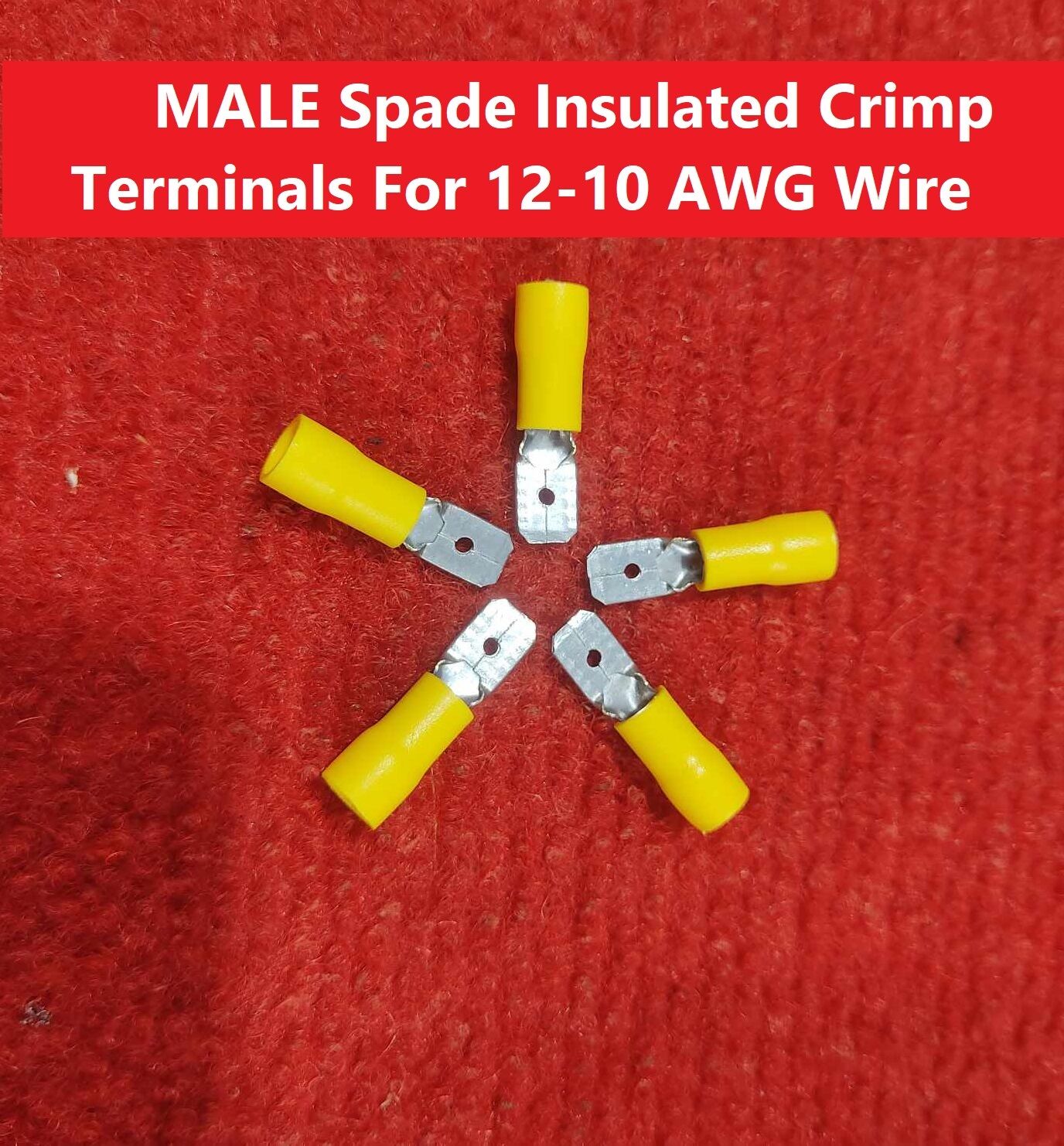 Picture of 10Pcs - MALE Terminals 55-250 Male 6.3mm Quick Disconnects 12-10 AWG Wire Crimp Terminals Nylon Insulated Ring Terminal Male Quick 12-10 AWG Cables Connector