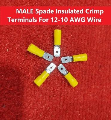 Picture of 10Pcs - MALE Terminals 55-250 Male 6.3mm Quick Disconnects 12-10 AWG Wire Crimp Terminals Nylon Insulated Ring Terminal Male Quick 12-10 AWG Cables Connector