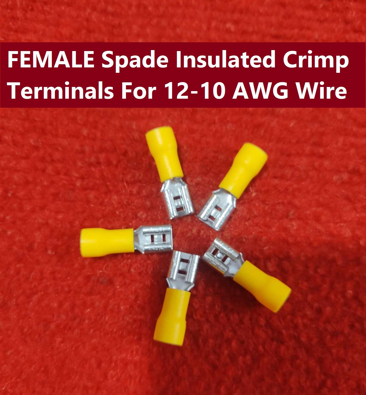Picture of 10Pcs - FEMALE Terminals 55-250 Female 6.3mm Quick Disconnects 12-10 AWG Wire Crimp Terminals Nylon Insulated Ring Terminal Female Quick 12-10 AWG Cables Connector Lug Insulated Terminals