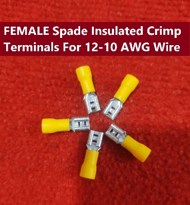 Picture of 10Pcs - FEMALE Terminals 55-250 Female 6.3mm Quick Disconnects 12-10 AWG Wire Crimp Terminals Nylon Insulated Ring Terminal Female Quick 12-10 AWG Cables Connector Lug Insulated Terminals