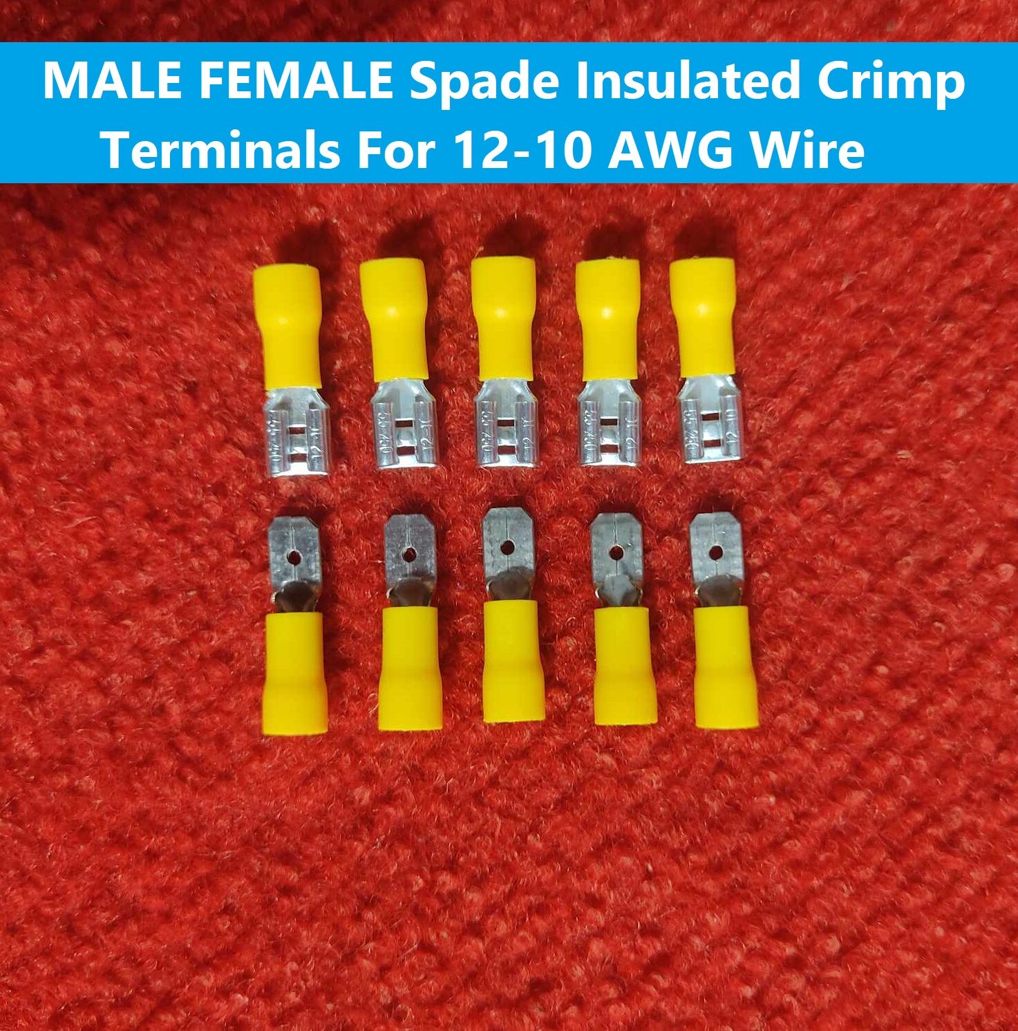 Picture of 5Pair – MALE & FEMALE Terminals 55-250 Male Female 12-10 AWG Cables Connector 6.3mm Quick Disconnects 12-10 AWG Wire Crimp Terminals Nylon Insulated Ring Terminal Lug