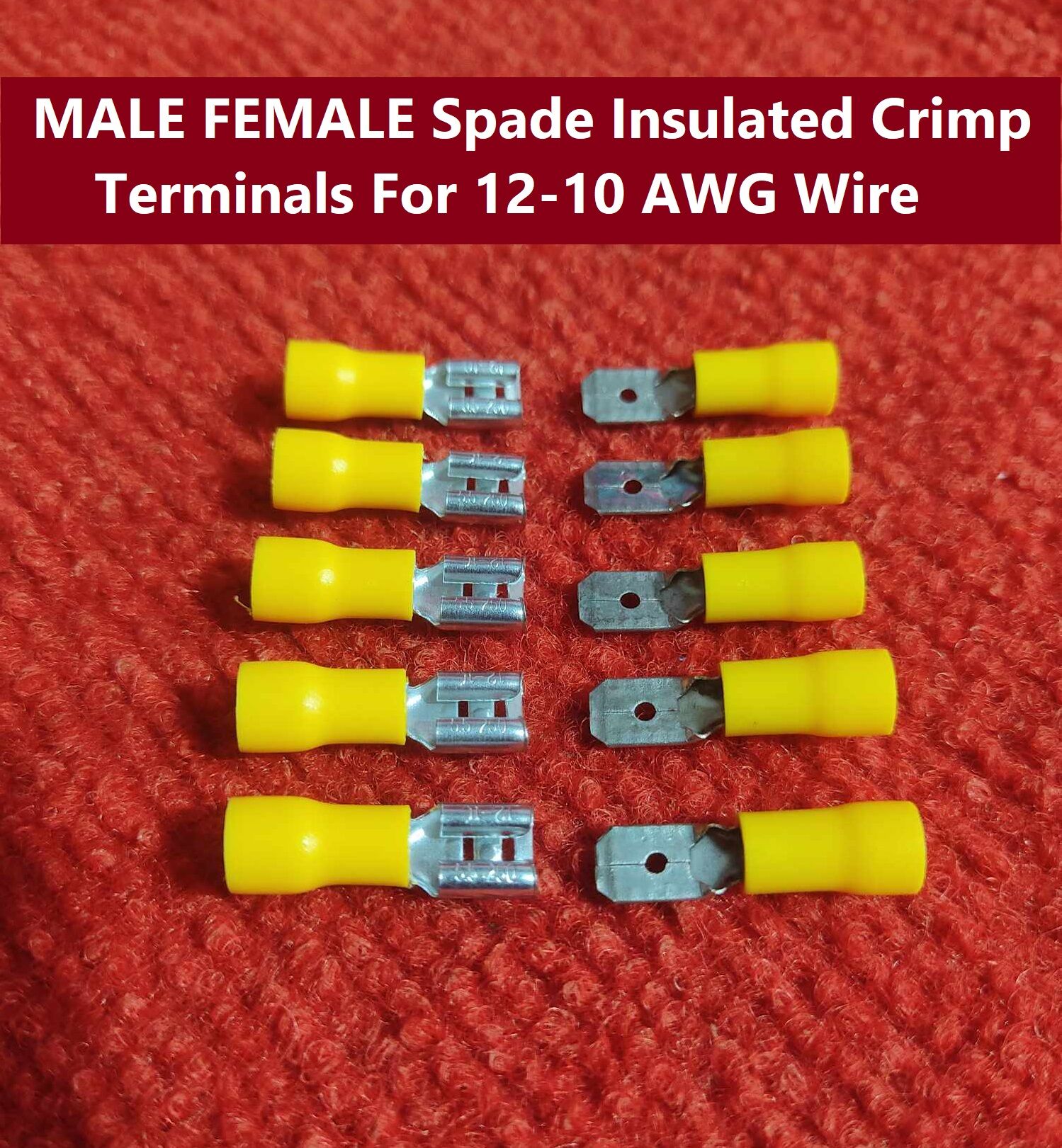 Picture of 5Pair – MALE & FEMALE Terminals 55-250 Male Female 12-10 AWG Cables Connector 6.3mm Quick Disconnects 12-10 AWG Wire Crimp Terminals Nylon Insulated Ring Terminal Lug