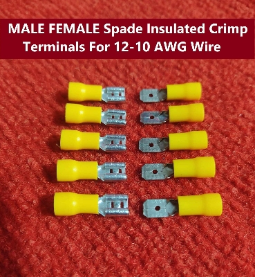 Picture of 5Pair – MALE & FEMALE Terminals 55-250 Male Female 12-10 AWG Cables Connector 6.3mm Quick Disconnects 12-10 AWG Wire Crimp Terminals Nylon Insulated Ring Terminal Lug
