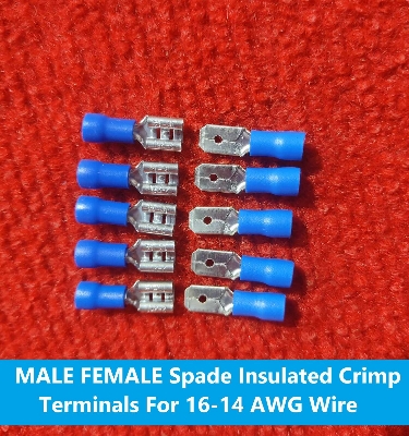 Picture of 5Pair – MALE & FEMALE Terminals MDD2-250 Male Female 16-14 AWG Cables Connector 6.3mm Quick Disconnects 16-14 AWG Wire Crimp Terminals Nylon Insulated Ring Terminal Lug Manual Crimper