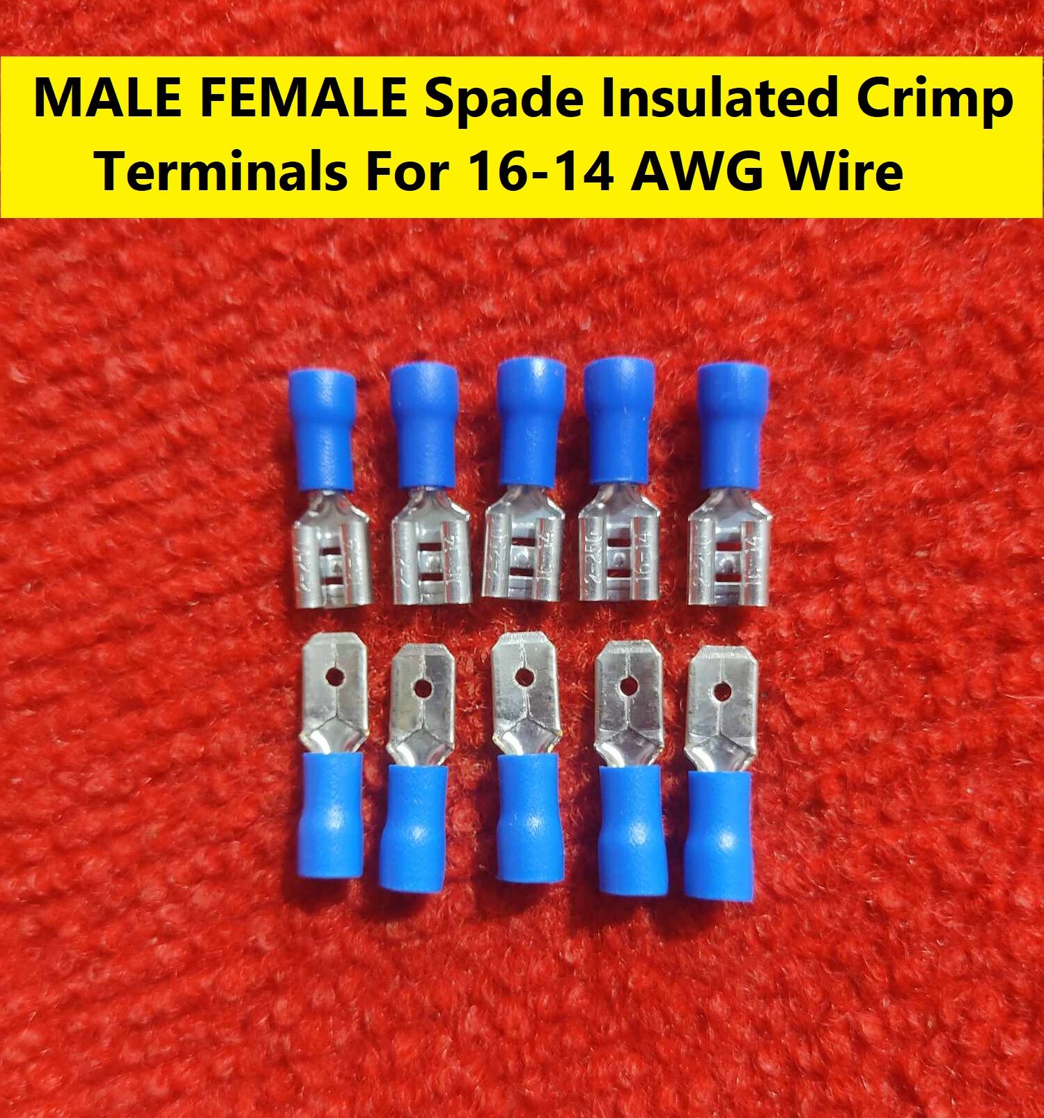 Picture of 5Pair – MALE & FEMALE Terminals MDD2-250 Male Female 16-14 AWG Cables Connector 6.3mm Quick Disconnects 16-14 AWG Wire Crimp Terminals Nylon Insulated Ring Terminal Lug Manual Crimper