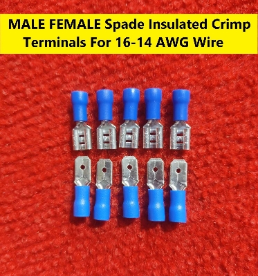 Picture of 5Pair – MALE & FEMALE Terminals MDD2-250 Male Female 16-14 AWG Cables Connector 6.3mm Quick Disconnects 16-14 AWG Wire Crimp Terminals Nylon Insulated Ring Terminal Lug Manual Crimper