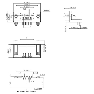 Picture of FEMALE 90 Degree DB9 Female Connector For Cables DB9 PCB Right Angle 5.08mm Type D Sub Connector Female DB9 2 Row 9 Pin Female VGA DB9 Connector DB9 RS232 Connector
