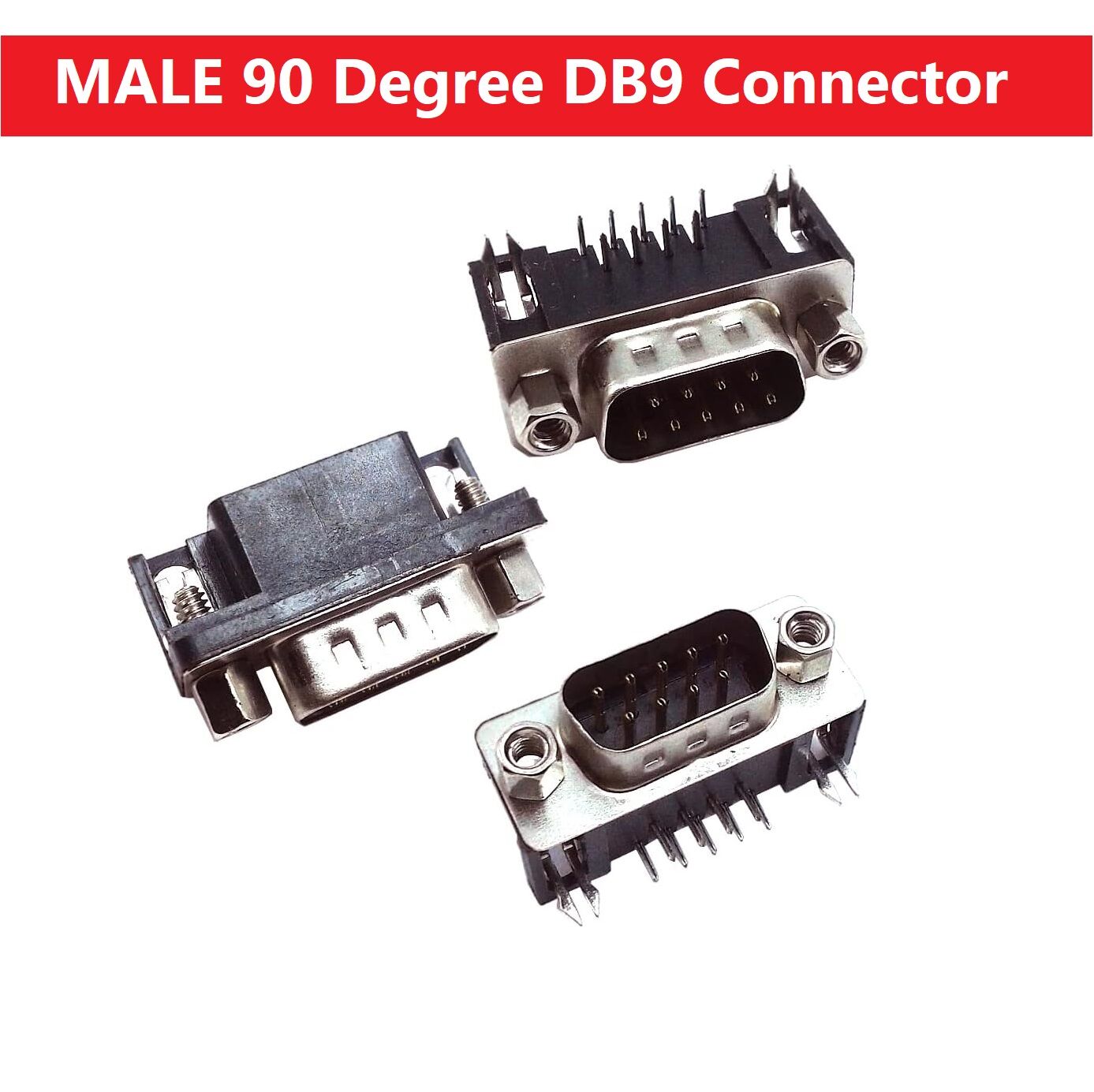 Picture of MALE 90 Degree DB9 Male Connector For Cables DB9 PCB Right Angle 5.08mm Type D Sub Connector Male DB9 2 Row 9 Pin Male VGA DB9 Connector DB9 RS232 Connector