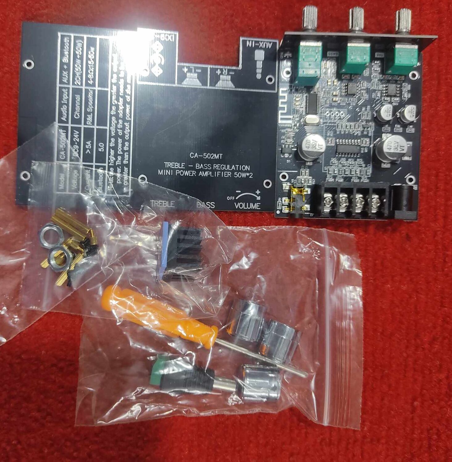 Picture of 502MT 50Wx2 Bluetooth Audio Power Amplifier Board With Tone 2.0 Channel High Power Stereo Audio Amplifier Board 502MT Amplifier Board Bluetooth 5.0 Subwoofer Amplifiers Circuit AUX US Plug