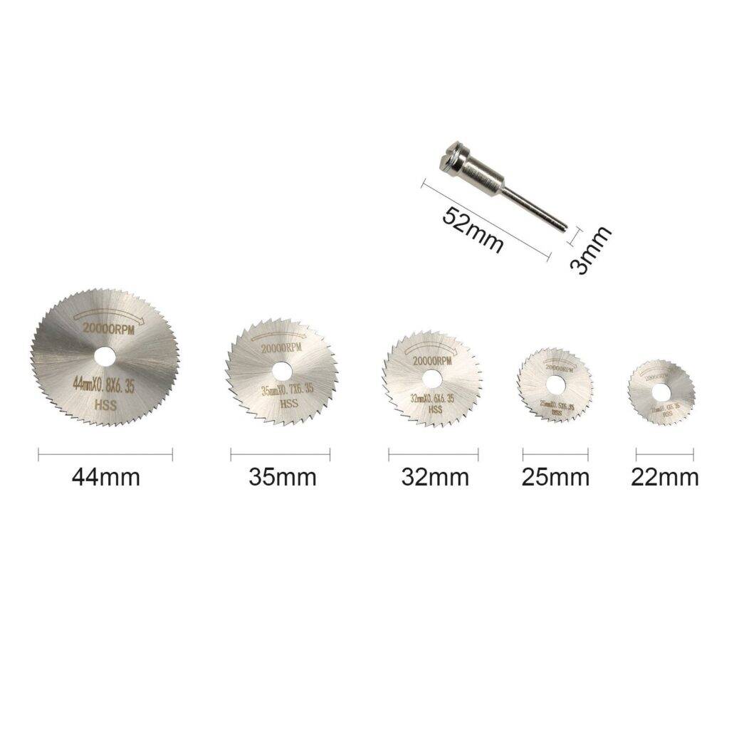 Picture of 5Pcs HSS SAW BLADES HSS Cutting Discs Wheel 5Pcs HSS Circular Saw 22mm 25mm 32mm 35mm 44mm Rotary Blade 1Pcs 3.2mm Mandrel For Wood Plastic Cutting