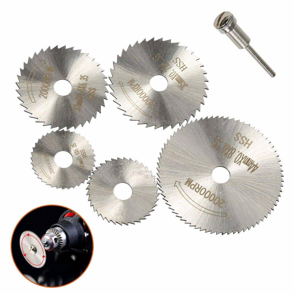 Picture of 5Pcs HSS SAW BLADES HSS Cutting Discs Wheel 5Pcs HSS Circular Saw 22mm 25mm 32mm 35mm 44mm Rotary Blade 1Pcs 3.2mm Mandrel For Wood Plastic Cutting