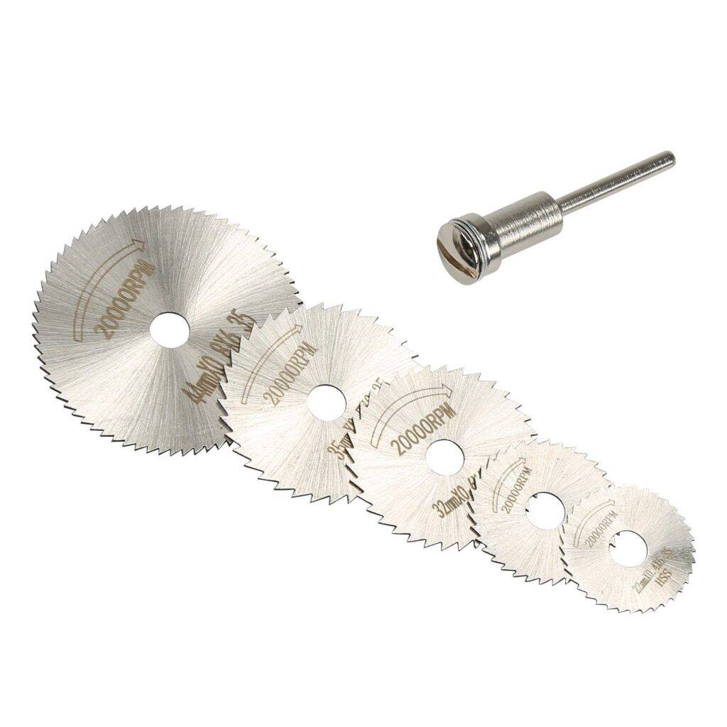 Picture of 5Pcs HSS SAW BLADES HSS Cutting Discs Wheel 5Pcs HSS Circular Saw 22mm 25mm 32mm 35mm 44mm Rotary Blade 1Pcs 3.2mm Mandrel For Wood Plastic Cutting