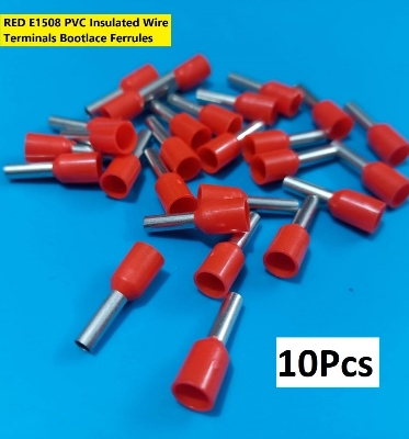 Picture of 10PCS-RED E1508 PVC Insulated Wire Terminals Bootlace Ferrules For 1.5mm2 16 AWG Wire 8mm of Pin Length 1.5 RM Cables E1508 Copper AWG 16 Wire Crimp Insulated Cord Pin End Ferrules Terminal