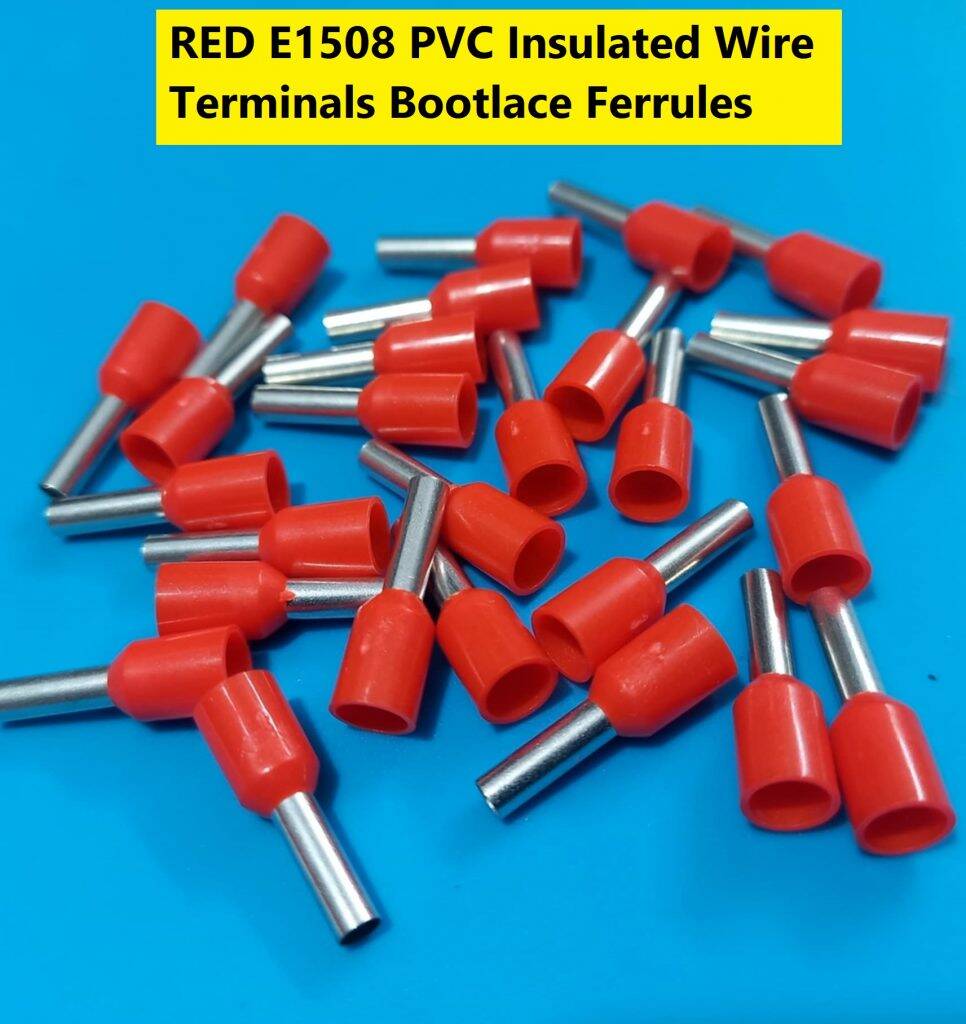 Picture of 10PCS-RED E1508 PVC Insulated Wire Terminals Bootlace Ferrules For 1.5mm2 16 AWG Wire 8mm of Pin Length 1.5 RM Cables E1508 Copper AWG 16 Wire Crimp Insulated Cord Pin End Ferrules Terminal