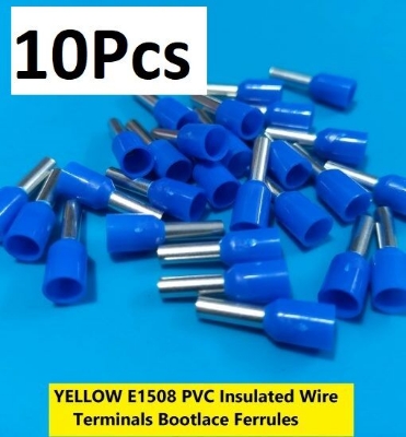 Picture of 10PCS-BLUE E1508 PVC Insulated Wire Terminals Bootlace Ferrules For 1.5mm2 16 AWG Wire 8mm of Pin Length 1.5 RM Cables E1508 Copper AWG 16 Wire Crimp Insulated Cord Pin End Ferrules Terminal