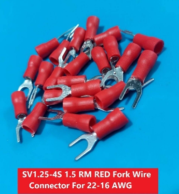 Picture of 15PCS-SV1.25-4S 1.5 RM RED Insulated Fork Wire Connector Terminal For 22-16 AWG Wire 1.25-4S U-Type Crimp Insulated Fork Spade Terminals Quick Splice Wire Battery Cable Ends Cables Connectors