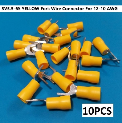 Picture of 10PCS-3 RM SV5.5-6S YELLOW Insulated Fork Wire Connector Terminal For 12-10 AWG Wire 5.5-6S U-Type Crimp Insulated Fork Spade Terminals Quick Splice Wire Battery Cable Ends Cables Connectors