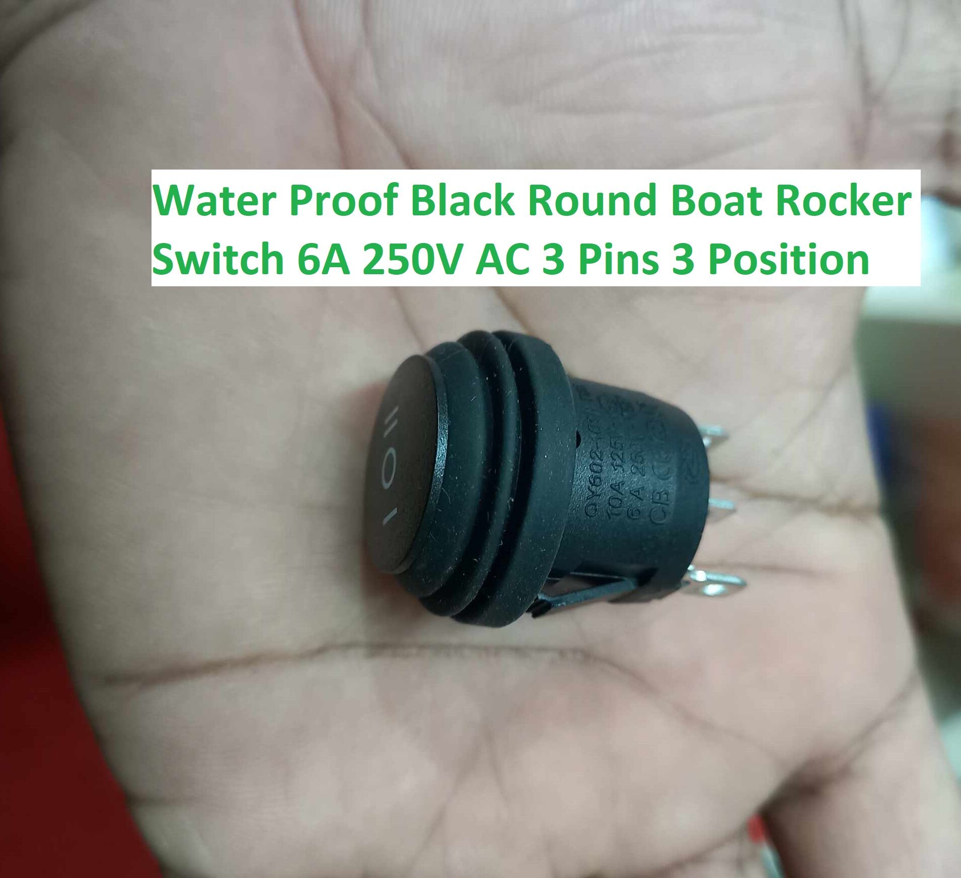 Picture of QY602-101N Water Proof Black Round Boat Rocker Switch 6A 250V AC 3 Pins 3 Position On Off On AC SPDT Car Boat Rocker Switch