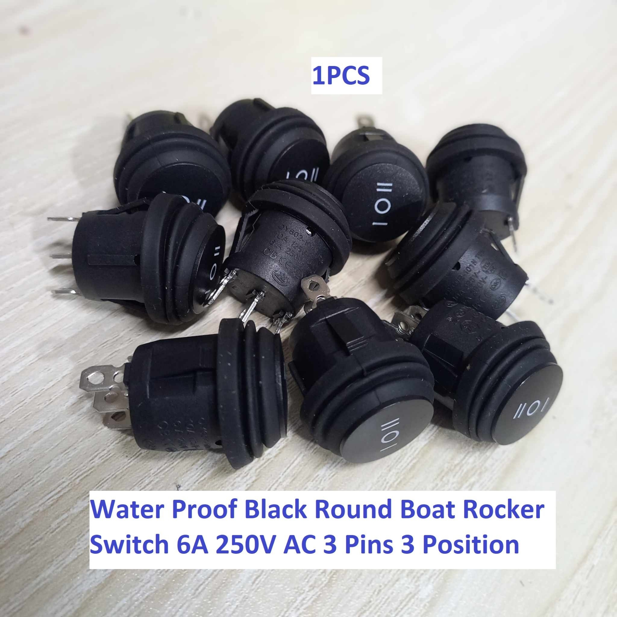 Picture of QY602-101N Water Proof Black Round Boat Rocker Switch 6A 250V AC 3 Pins 3 Position On Off On AC SPDT Car Boat Rocker Switch