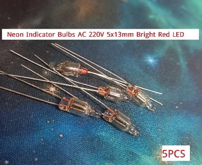Picture of 5Pcs-Neon Indicator Bulbs AC 220V 5x13mm Bright Red Signs Light Neon Light Bulbs,  2 Pin, for Electrical Appliances