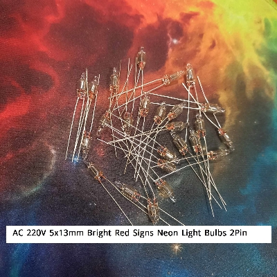 Picture of 5Pcs-Neon Indicator Bulbs AC 220V 5x13mm Bright Red Signs Light Neon Light Bulbs,  2 Pin, for Electrical Appliances