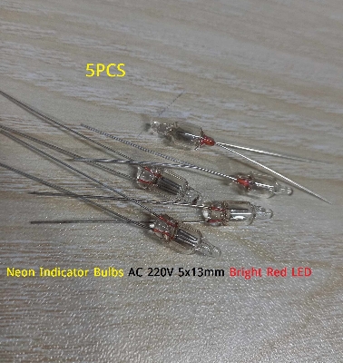Picture of 5Pcs-Neon Indicator Bulbs AC 220V 5x13mm Bright Red Signs Light Neon Light Bulbs,  2 Pin, for Electrical Appliances