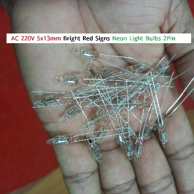 Picture of 5Pcs-Neon Indicator Bulbs AC 220V 5x13mm Bright Red Signs Light Neon Light Bulbs,  2 Pin, for Electrical Appliances