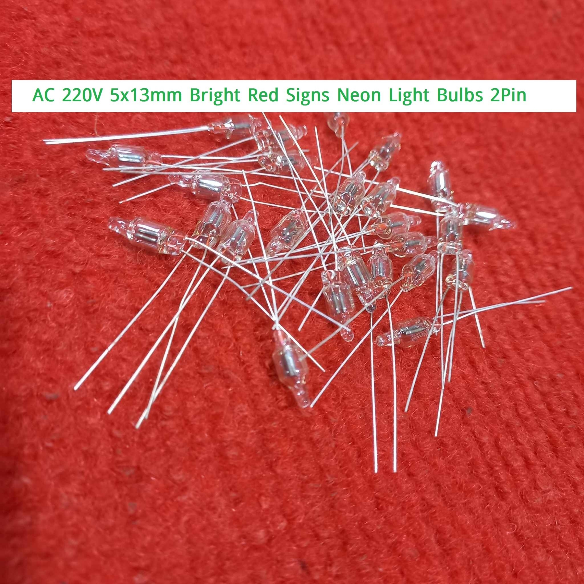 Picture of 5Pcs-Neon Indicator Bulbs AC 220V 5x13mm Bright Red Signs Light Neon Light Bulbs,  2 Pin, for Electrical Appliances