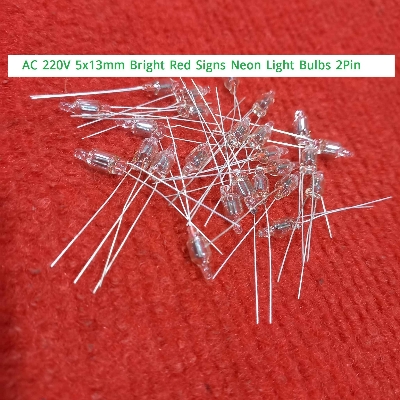 Picture of 5Pcs-Neon Indicator Bulbs AC 220V 5x13mm Bright Red Signs Light Neon Light Bulbs,  2 Pin, for Electrical Appliances