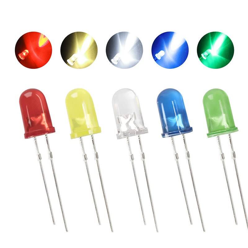 Picture of 100Pcs- 5mm LED Mixed 5mm 5 Color 50Pcs Round LED Light Emitting Diode Basic Light Bulbs For Electronics Project Indicator Front Panels Light Bulbs DIY - Multicolor