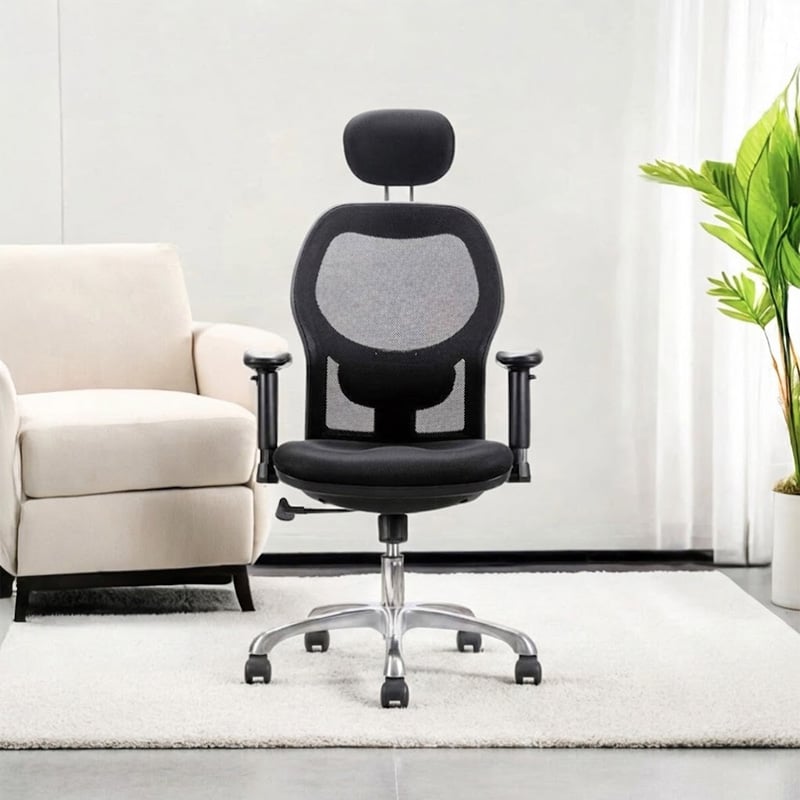 Picture of High-Back Backrest Headrest Swivel Mesh Office Chair