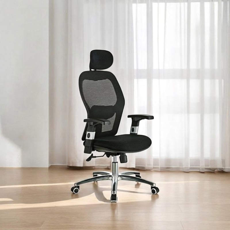Picture of High-Back Headrest Adjustable Arm Executive Manager Chair Black