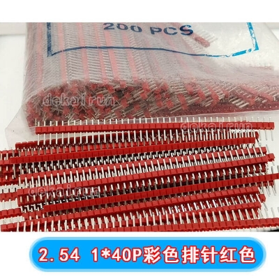 Picture of 40x1 Red Male Header Single Row, 2.54mm Connector for Arduino & PCB DIY Prototyping - 5Pcs