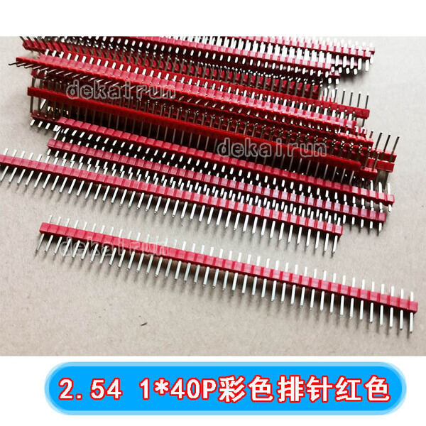 Picture of 40x1 Red Male Header Single Row, 2.54mm Connector for Arduino & PCB DIY Prototyping - 5Pcs