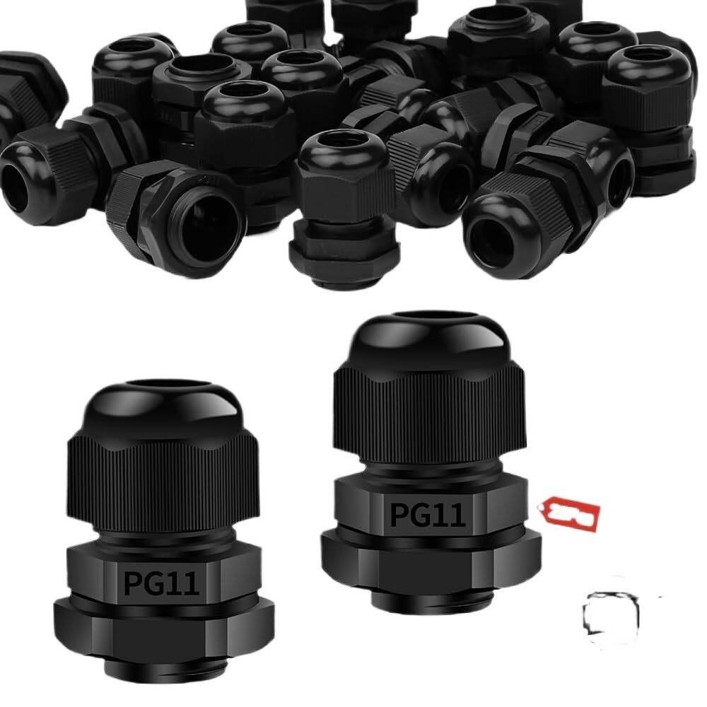 Picture of 5PCS - PG-11 Black Waterproof Plastic Cable Gland Connector 5-10mm Adjustable with Lock Nut for Control Box & Distribution Panel