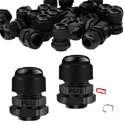 Picture of 5PCS - PG-11 Black Waterproof Plastic Cable Gland Connector 5-10mm Adjustable with Lock Nut for Control Box & Distribution Panel