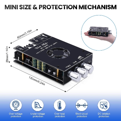 Picture of ZK-1602T Bluetooth Audio Power Amplifier Board with APP Control & 12V Cooling Fan