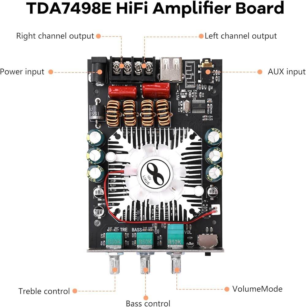 Picture of ZK-1602T Bluetooth Audio Power Amplifier Board with APP Control & 12V Cooling Fan