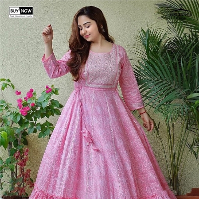Picture of Women Embroidered Pure Cotton Anarkali Kurta (Purple)