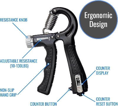 Picture of Sports Adjustable Hand Grip (10kg - 60kg) Strengthener with Counter for Men & Women for Gym Workout Hand Exercise Equipment to Use in Home for Forearm Exercise (Black) Stainless Steel Spring