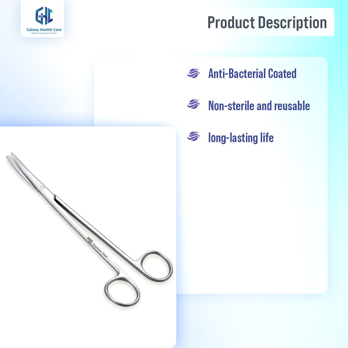 Picture of Metzenbaum Tonsil Stainless Steel Surgical Scissors Curved (6 Inches) - Silver - Int: One size