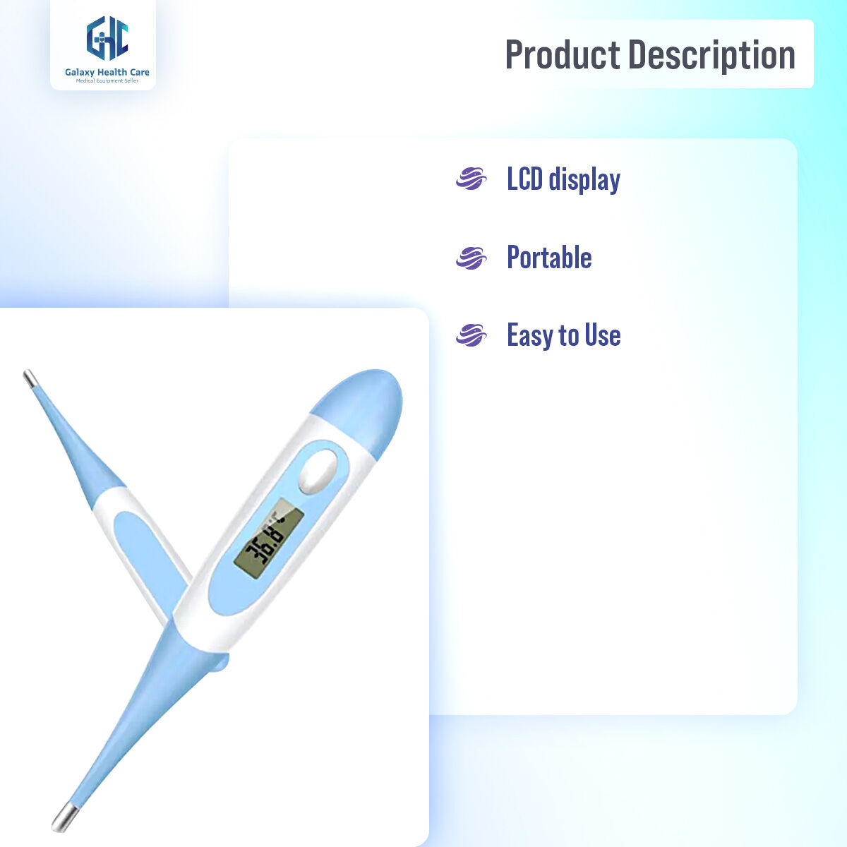 Picture of Digital Body Thermometer, Flexible Tip Accurate Baby Oral, Rectal, Underarm Thermometer Waterproof Basal Thermometer - Int: One size