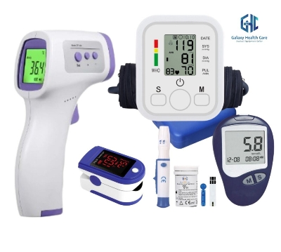 Picture of Oximetar and Thermometer and Blood Glucose Meters and Blood Pressure Monitor 4 in1 Health care Kits Home Office - COMBO PACK - Int: One size