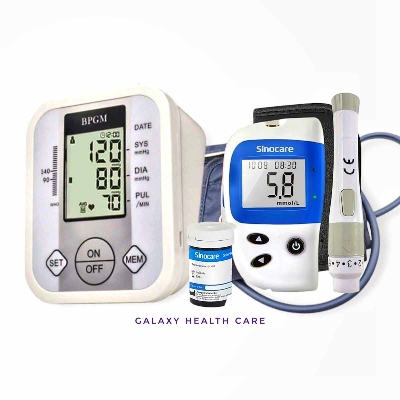 Picture of Fully Automatic Upper arm Digital Blood Pressure Monitor with Glucometer Machine with 10 Test Strips (Combo Pack) - Multicolor - Int: One size