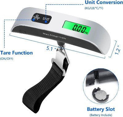 Picture of Digital Luggage Scale with Backlight, Electronic Portable Suitcase, Travel Weighing Scales Luggage Bag Hanging, -40%, 50kg, 110lb - Multicolor - Int: One size