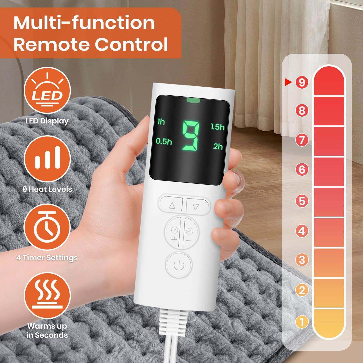 Picture of Heating Pad for Back Pain Relief, Heating Pad for Period Cramps with 9 Heat Settings & 4 Timers Auto-off, Machine Washable, Dry & Moist Heat, Soft Electric Heating Pad for Sore Muscles - 30X40 CM - Int: One size