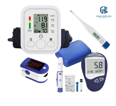 Picture of Oximetar and Thermometer and Blood Glucose Meters and Blood Pressure Monitor 4 in1 Health care Kits Home Office - COMBO_PACK - Int: One size