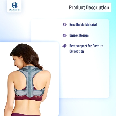 Picture of Posture Corrector For Men And Women - Adjustable Upper Back Brace For Clavicle To Support Neck, Back and Shoulder - Grey