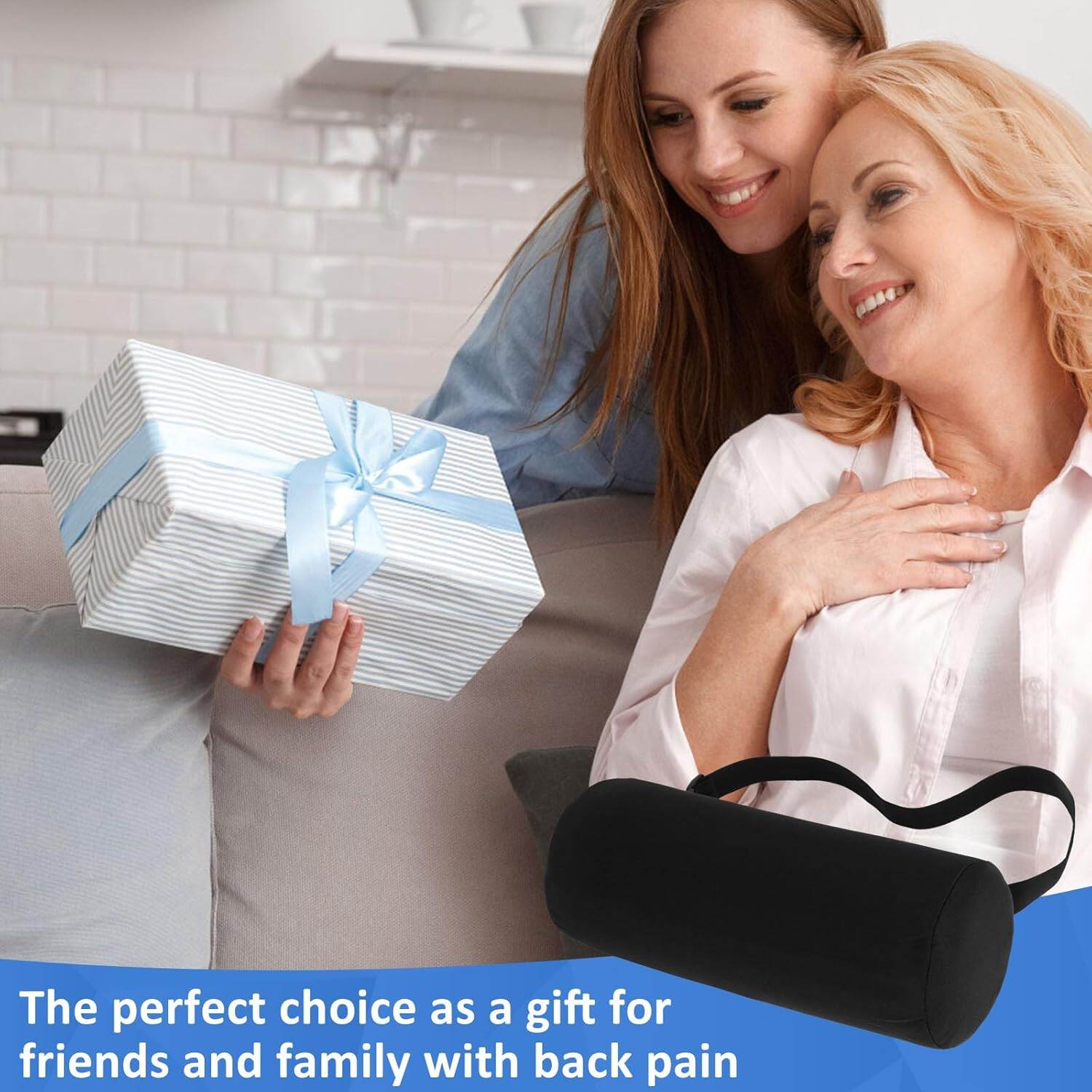 Picture of Lumbar Roll Pillow for Lower Back, Lumbar Support Pillow Memory Foam Roll Pillow with Removable Washable Cover Ergonomic Neckroll Pillow with Elastic Strap Length Back Support Roll for Chair - Multicolor - Int: One size